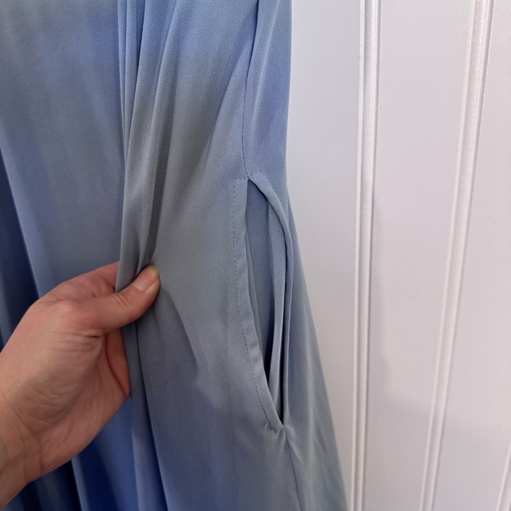 Birdy Grey Kaia Dress Chiffon Dusty Blue Maxi Dress Pockets Women’s Size Medium - Picture 7 of 13